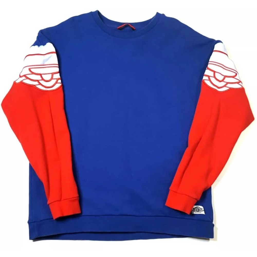 Air Jordan Embroidered Wings Sweatshirt Pullover- Red, White and Blue- Medium